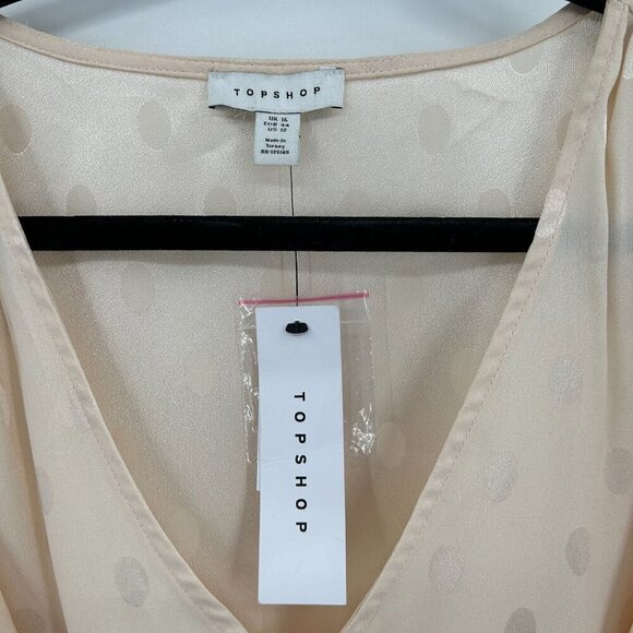 NWT TOPSHOP Flawed Blush Cream Jacquard Polka Dot Belted Button Up Blouse 12 - Picture 6 of 8